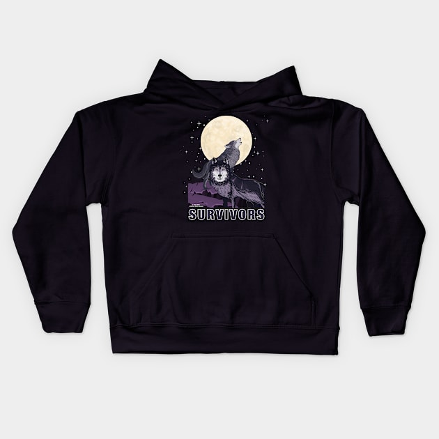 Survivors Wolves On A Cliff Kids Hoodie by Airbrush World